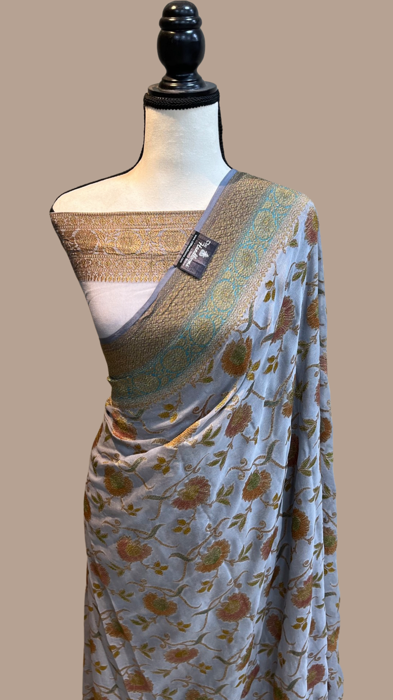 Khaddi Georgette Banarasi Saree -  Antique zari - The Handlooms