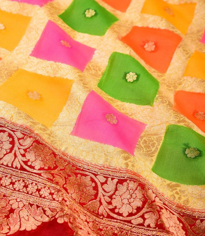 Pure Khaddi Georgette Dupatta - Gold zari - The Handlooms