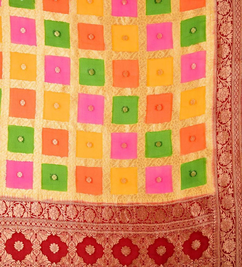 Pure Khaddi Georgette Dupatta - Gold zari - The Handlooms