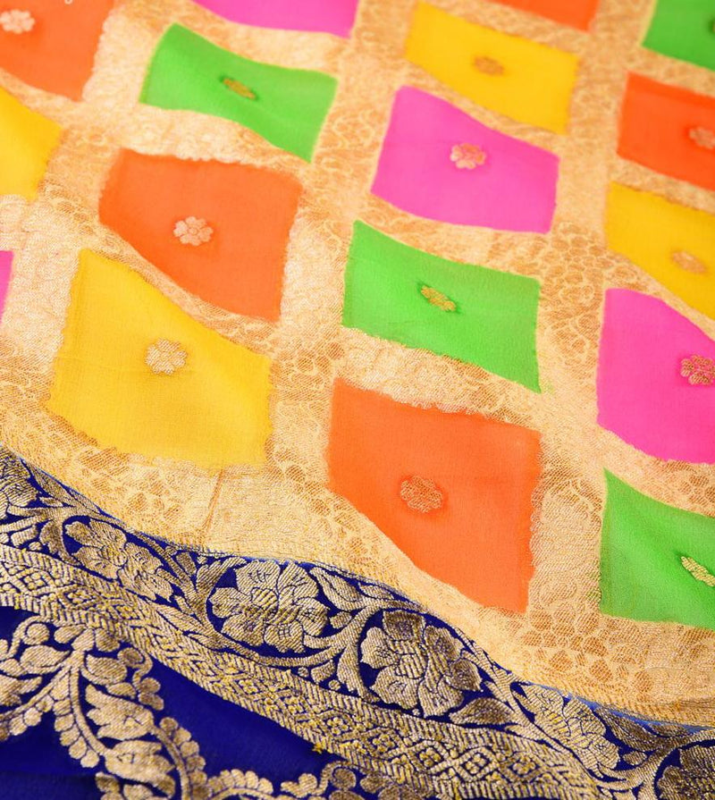 Pure Khaddi Georgette Dupatta - Gold zari - The Handlooms