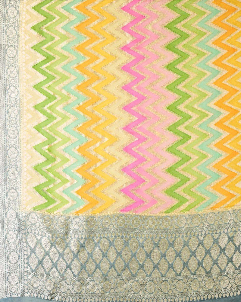 Pure Khaddi Georgette Dupatta - water zari - The Handlooms