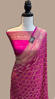 Pure Georgette Banarasi Bandhej Handloom Saree - The Handlooms