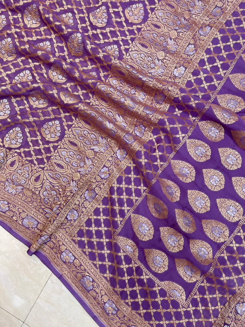 Khaddi Georgette Handloom Banarasi Saree - Sona Roopa - The Handlooms