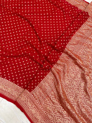 Red Khaddi Georgette Banarasi Saree - Gold zari - The Handlooms