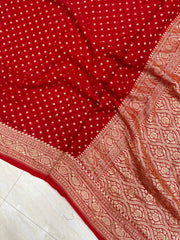 Red Khaddi Georgette Banarasi Saree - Gold zari - The Handlooms