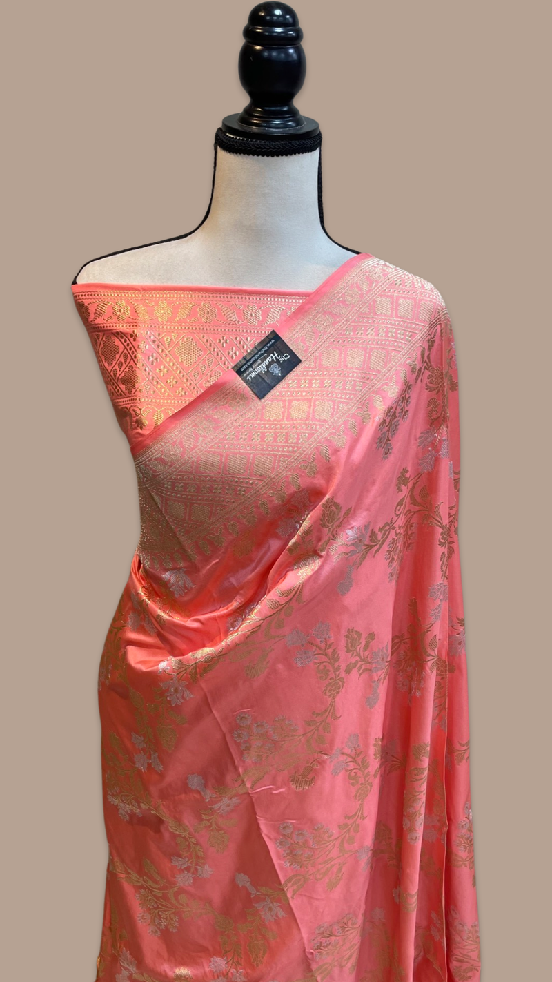 Pure Katan Silk Banarasi Handloom Saree - All over Sona Roopa kadiyal Jaal work - The Handlooms