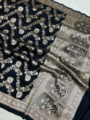 Pure Katan Silk Banarasi Handloom Saree - All over Jaal work - The Handlooms