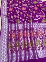 Tussar Georgette Handloom Banarasi Saree - All over Jaal Work with meenakari - The Handlooms