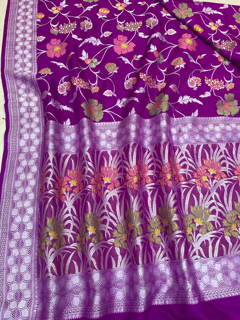 Tussar Georgette Handloom Banarasi Saree - All over Jaal Work with meenakari - The Handlooms