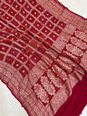 Pure Georgette Banarasi Bandhej Handloom Dupatta - The Handlooms