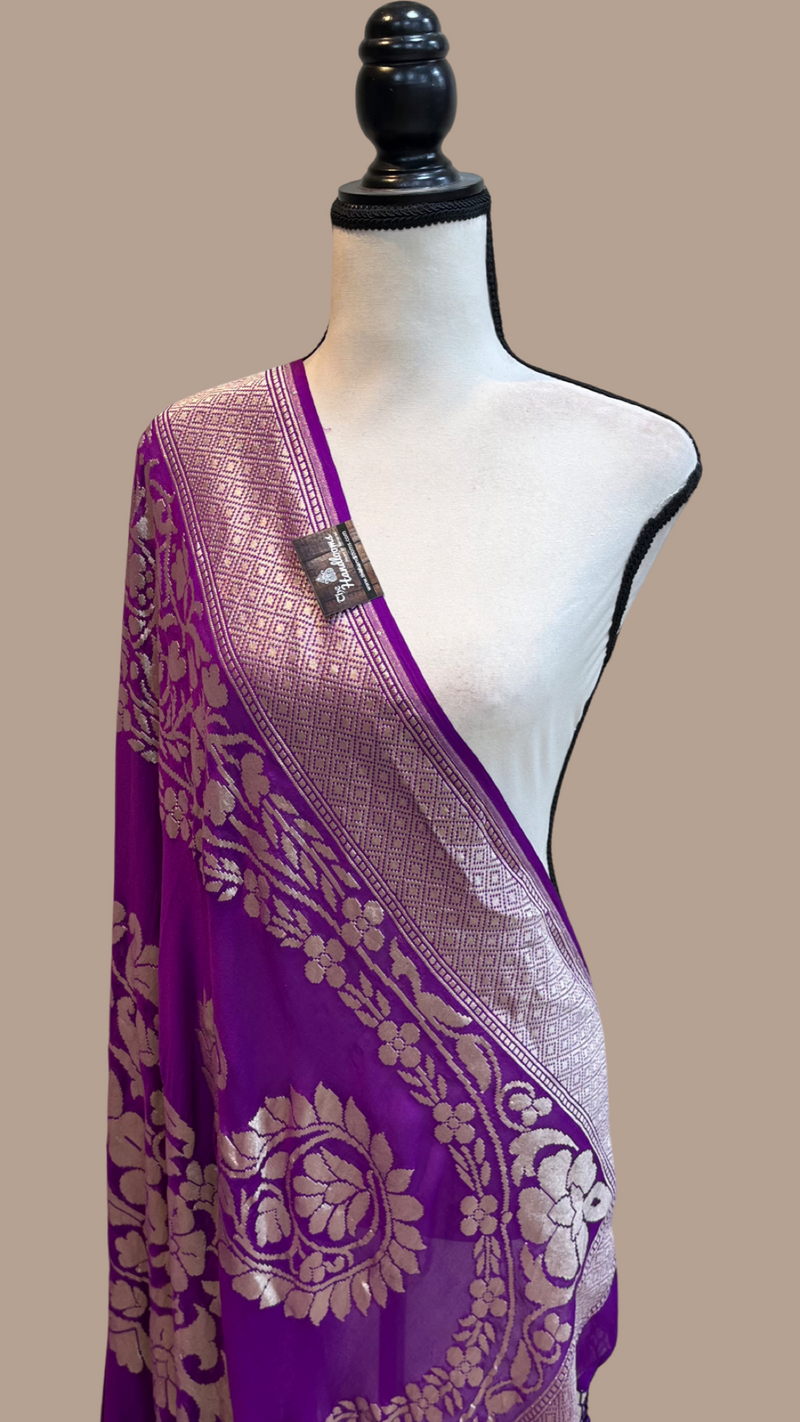 Pure Khaddi Georgette Banarasi Handloom Dupatta - water zari - The Handlooms