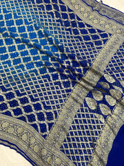 Pure Georgette Banarasi Bandhej Handloom Dupatta - Dual Shade - The Handlooms