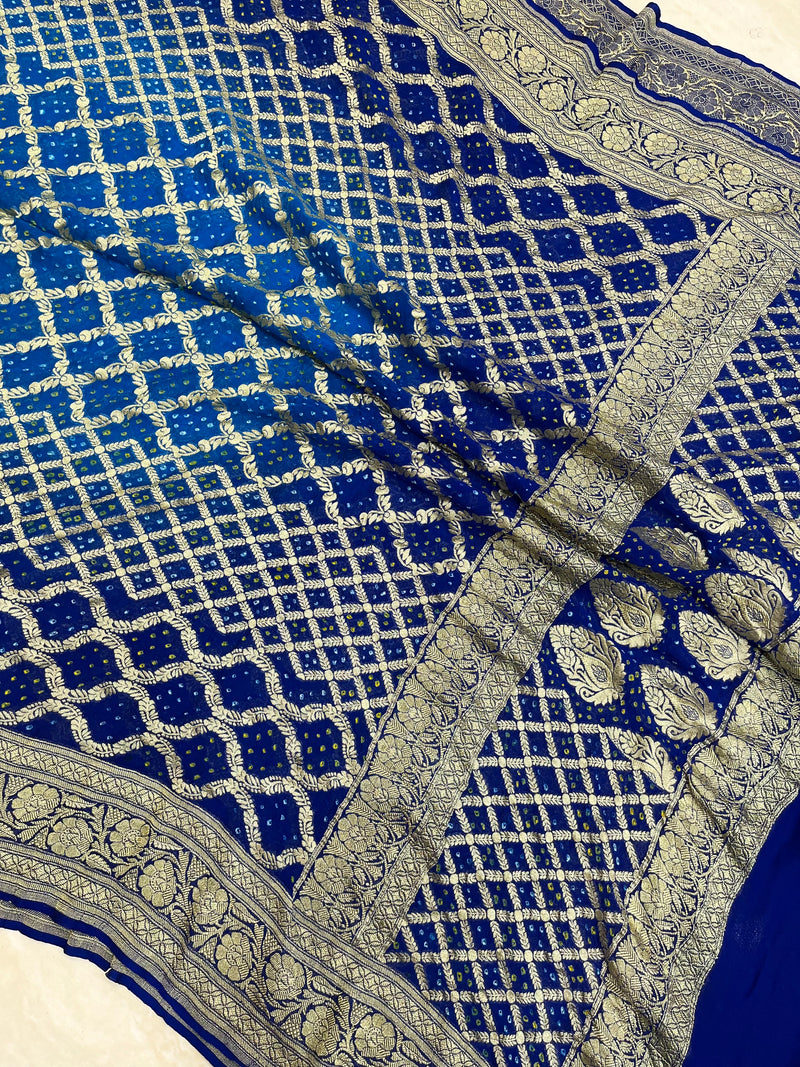 Pure Georgette Banarasi Bandhej Handloom Dupatta - Dual Shade - The Handlooms
