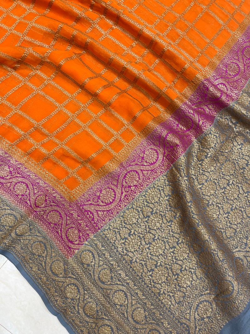 Khaddi Georgette Banarasi Saree -  Antique zari - The Handlooms