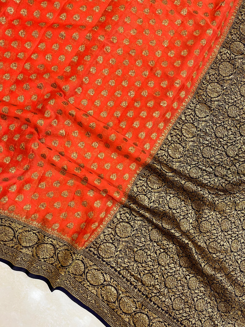 Khaddi Georgette Banarasi Saree -  Antique zari - The Handlooms