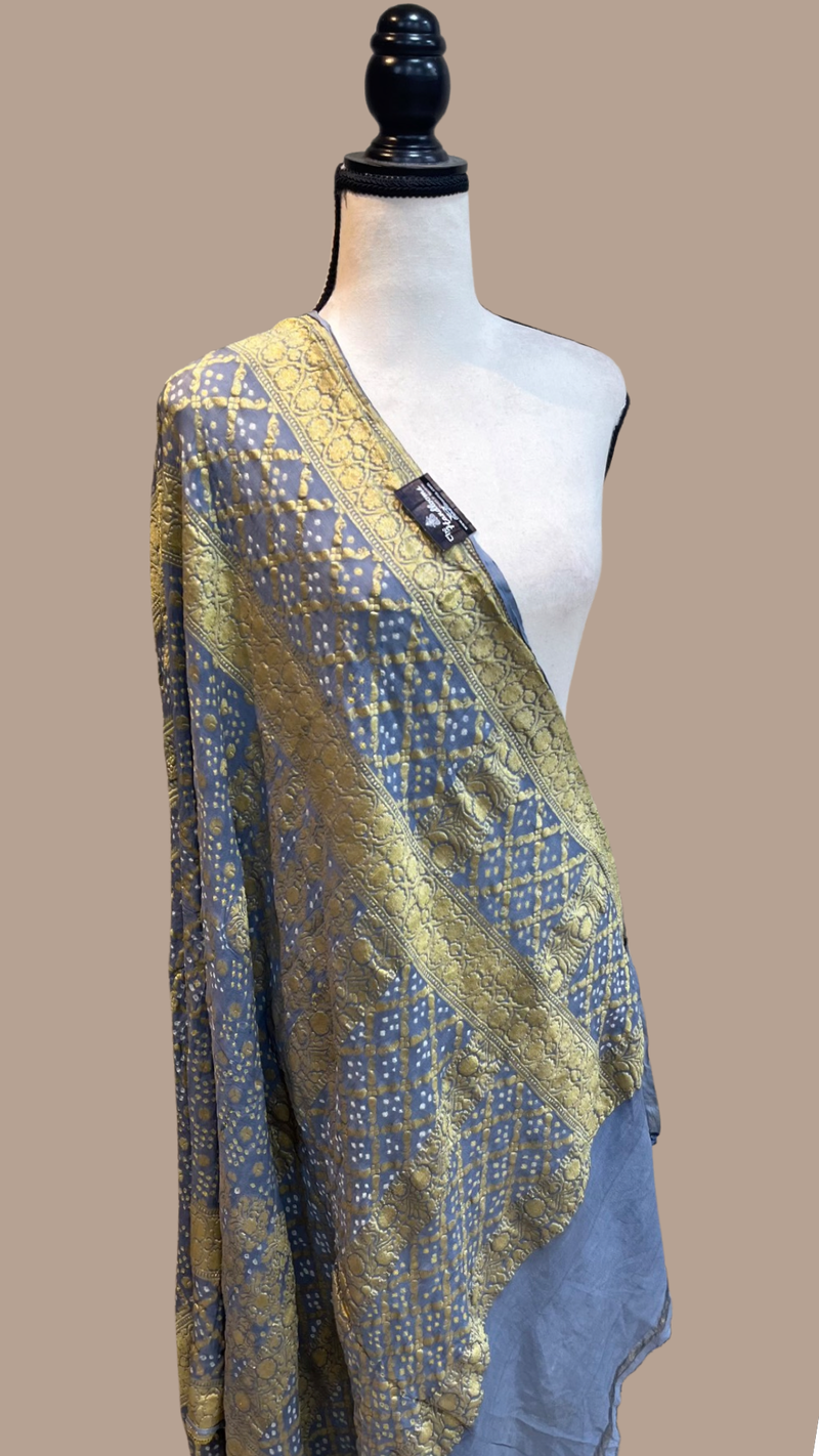 Pure Georgette Banarasi Bandhej Handloom Dupattta - The Handlooms