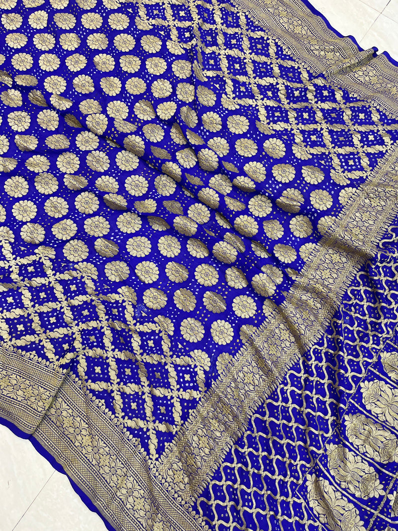 Pure Georgette Banarasi Bandhej Handloom Saree - The Handlooms