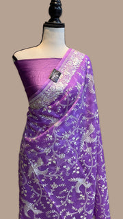 Pure Organza Chikankari Handloom Banarasi Saree - The Handlooms