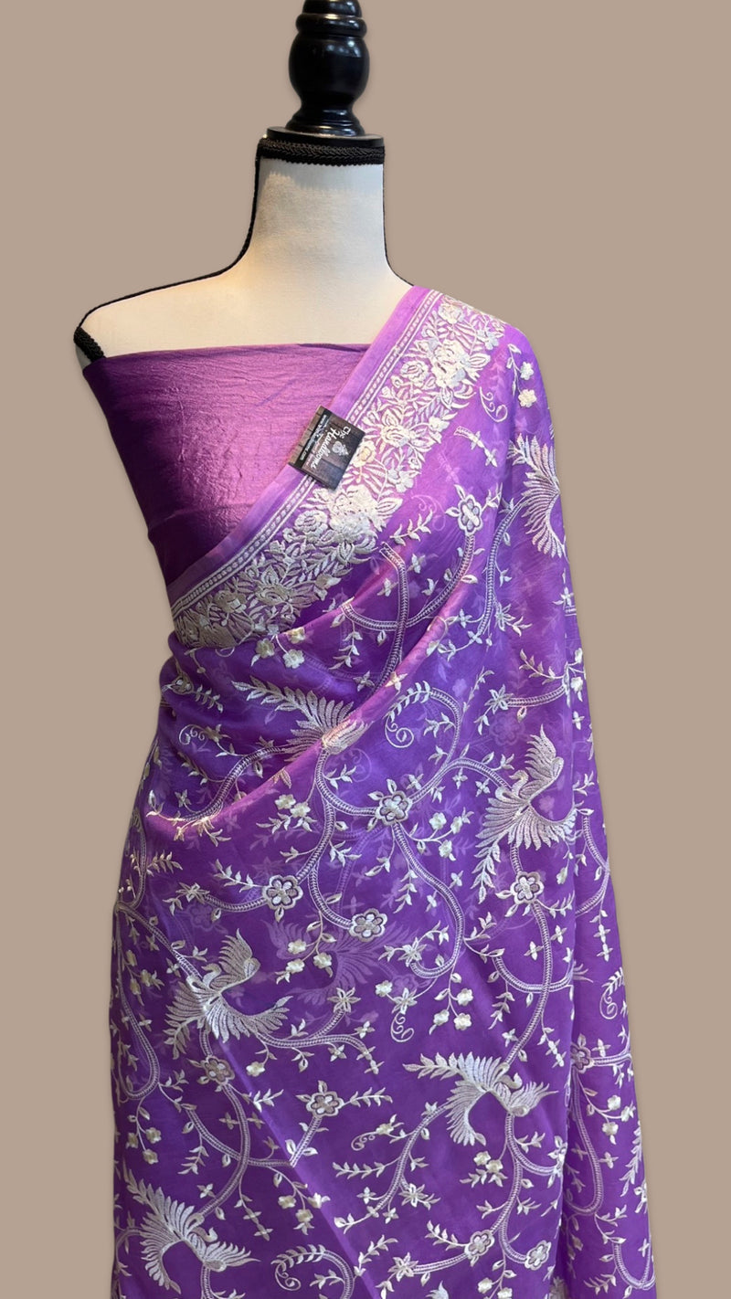 Pure Organza Chikankari Handloom Banarasi Saree - The Handlooms