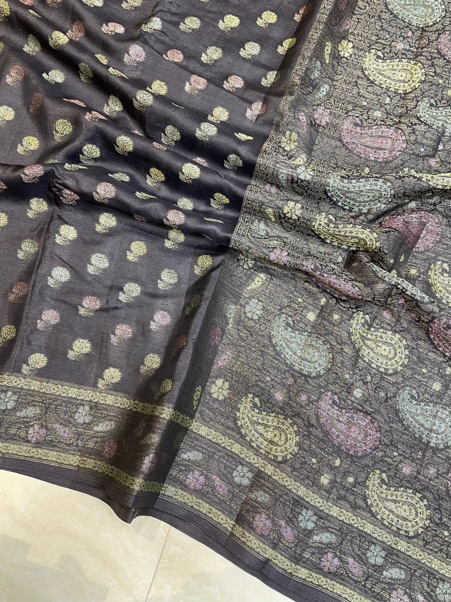 Wine - Crepe Georgette Pure Banarasi Saree - Handbrush Floral Jaal main image 1