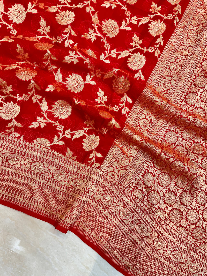 Khaddi Georgette Banarasi Saree - Gold zari - The Handlooms