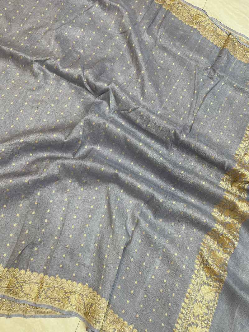 Pure Tussar Georgette Handwoven Dupatta -Gold zari - The Handlooms