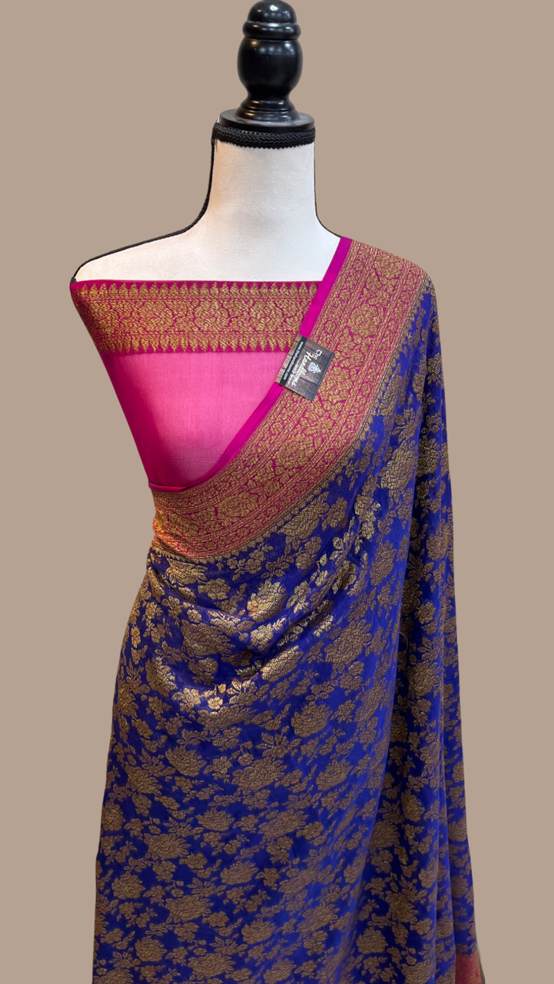 Khaddi Georgette Banarasi Saree -  Antique zari - The Handlooms