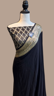 Black Pure Chiffon Khaddi Banarasi Saree - The Handlooms