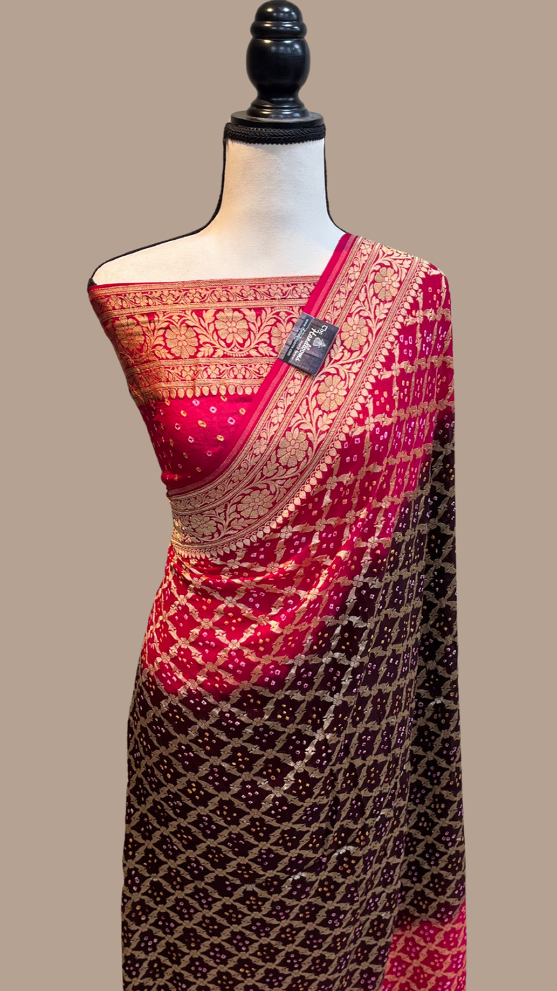Pure Georgette Banarasi Bandhej Handloom Saree - The Handlooms