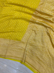 Yellow Khaddi Georgette Banarasi Saree -  Gold zari - The Handlooms
