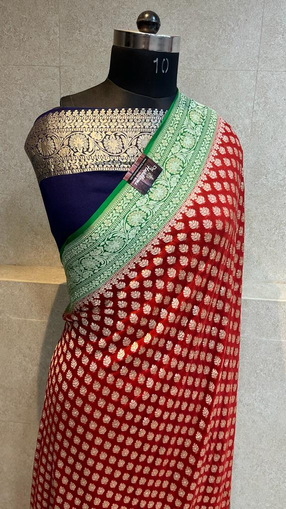 Khaddi Georgette Handloom Banarasi Saree - The Handlooms