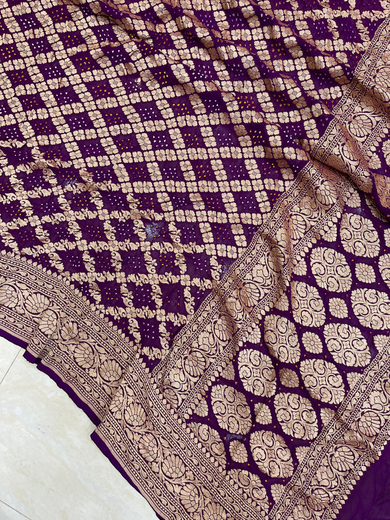 Pure Georgette Banarasi Bandhej Handloom Dupatta - The Handlooms