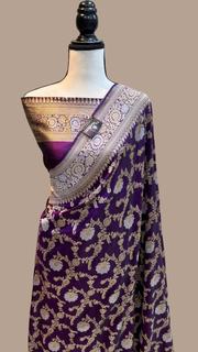 Pure Katan Silk Banarasi Handloom Saree - All over sona roopa Jaal work - The Handlooms