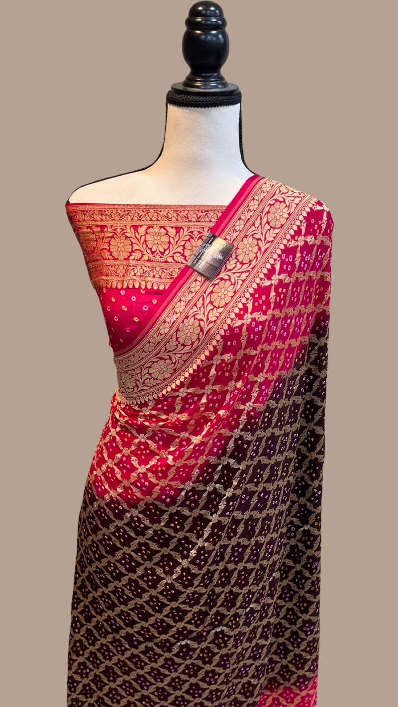 Pure Georgette Banarasi Bandhej Handloom Saree - The Handlooms