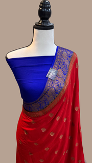 Red Pure Chiffon Khaddi Banarasi Saree - The Handlooms