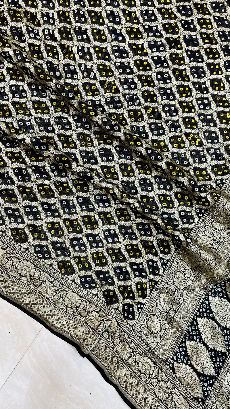 Pure Georgette Banarasi Bandhej Handloom Dupatta - The Handlooms