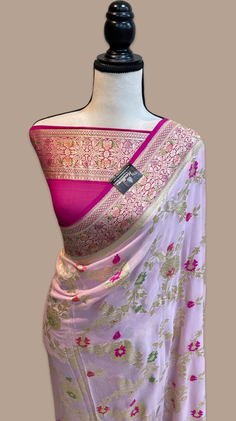 Khaddi Georgette Handloom Banarasi Saree - All over Jaal Work with meenakari - The Handlooms