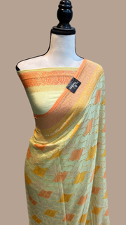 Khaddi Georgette Handloom Banarasi Saree - Gold Zari - The Handlooms