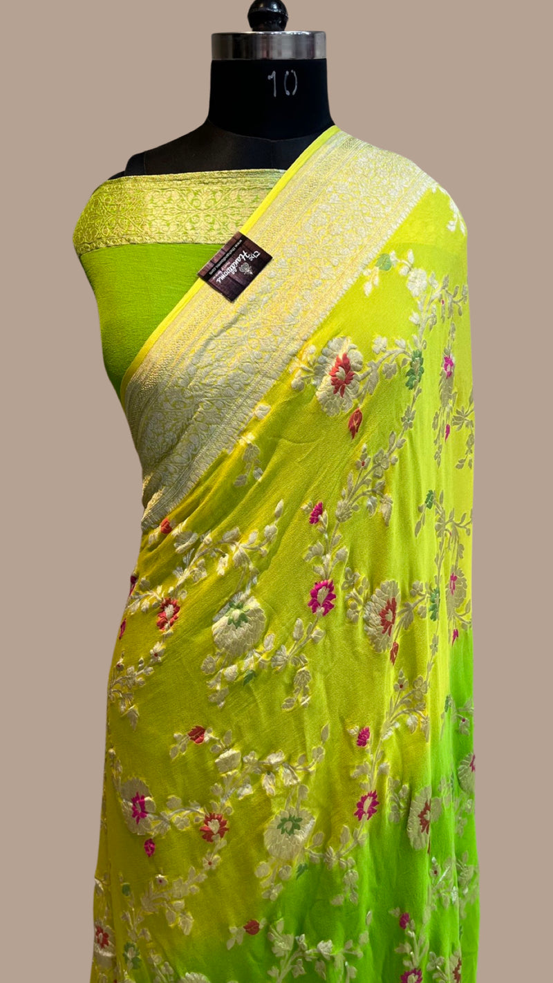 Khaddi Georgette Handloom Banarasi Saree - All over Jaal Work with meenakari - The Handlooms