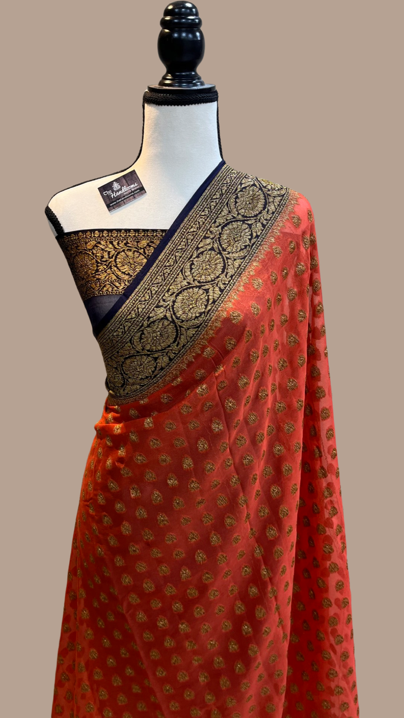 Khaddi Georgette Banarasi Saree -  Antique zari - The Handlooms