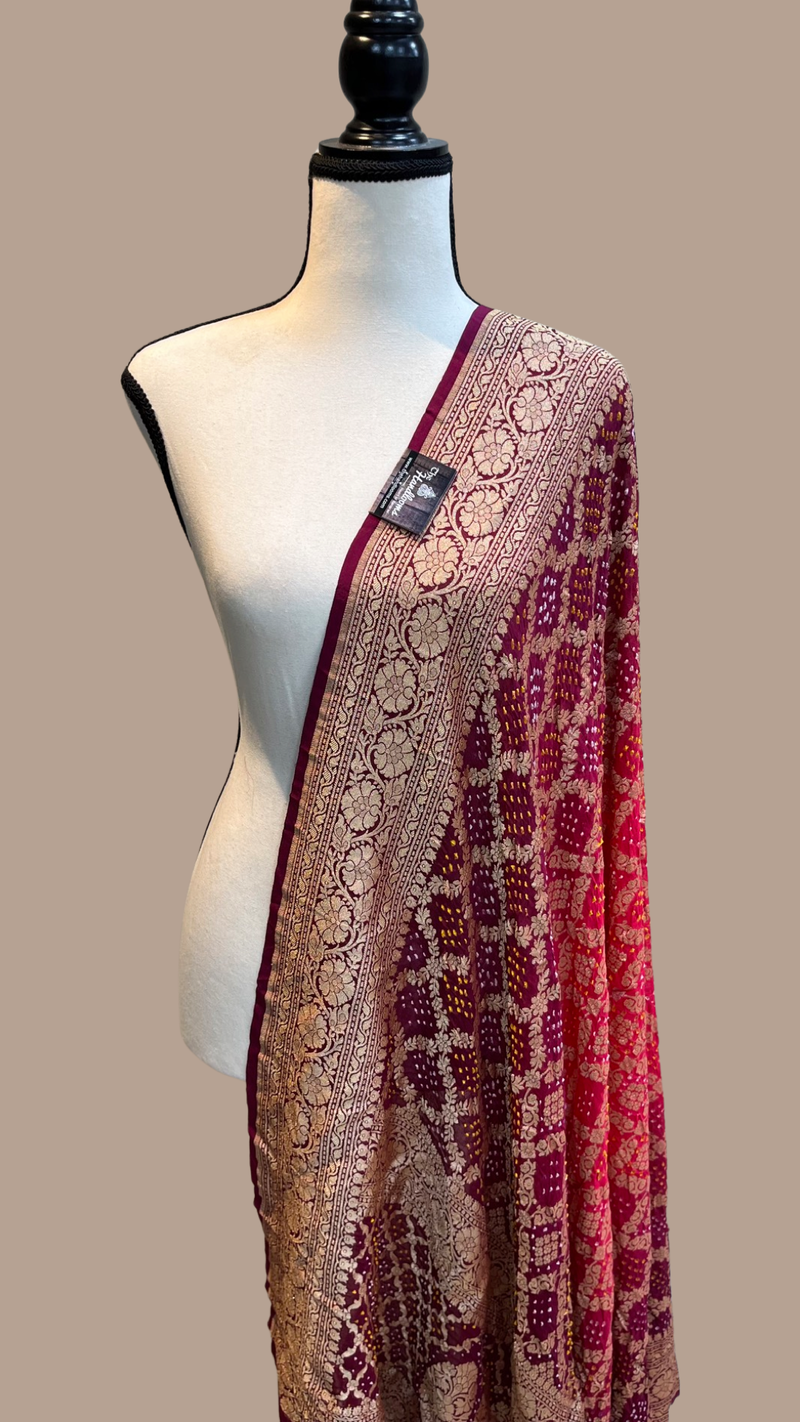 Pure Georgette Banarasi Bandhej Handloom Dupatta - The Handlooms