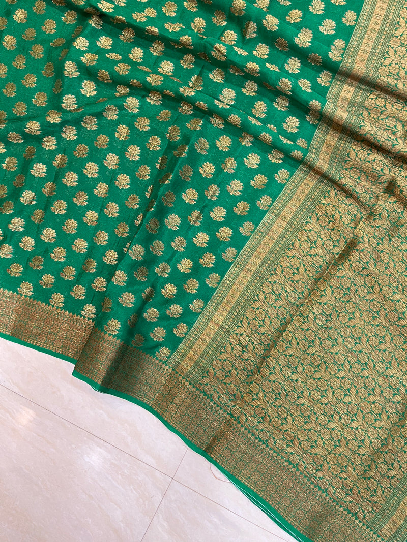 Green Pure Chiffon Khaddi Banarasi Saree - The Handlooms