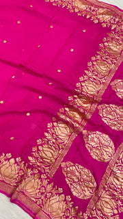 Pure Khaddi Georgette Dupatta - gold zari - The Handlooms