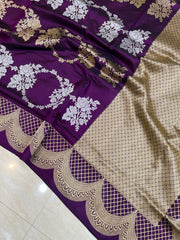 Pure Katan Silk Banarasi Handloom Saree - All over Sona Roopa Kadua work - The Handlooms