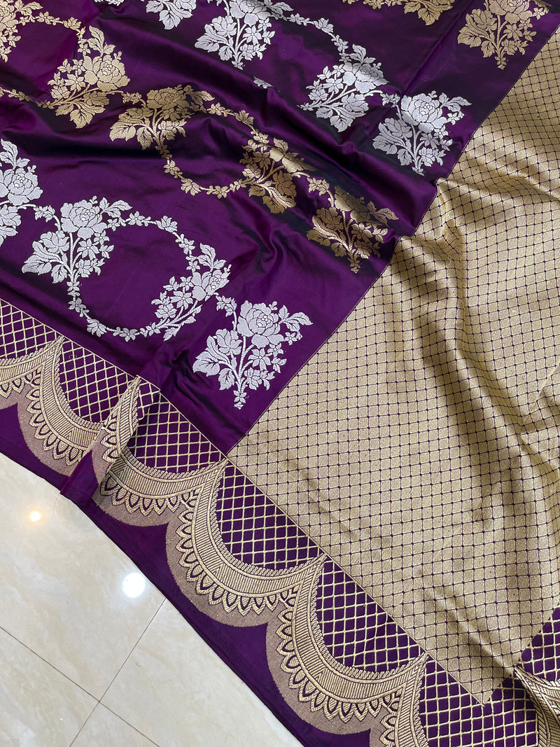 Pure Katan Silk Banarasi Handloom Saree - All over Sona Roopa Kadua work - The Handlooms