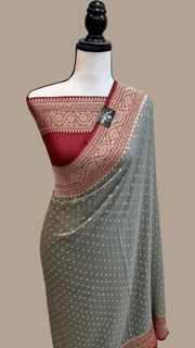 Khaddi Georgette Handloom Banarasi Saree - Gold Zari - The Handlooms