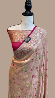 Khaddi Georgette Handloom Banarasi Saree - All over Jaal Work with meenakari - The Handlooms