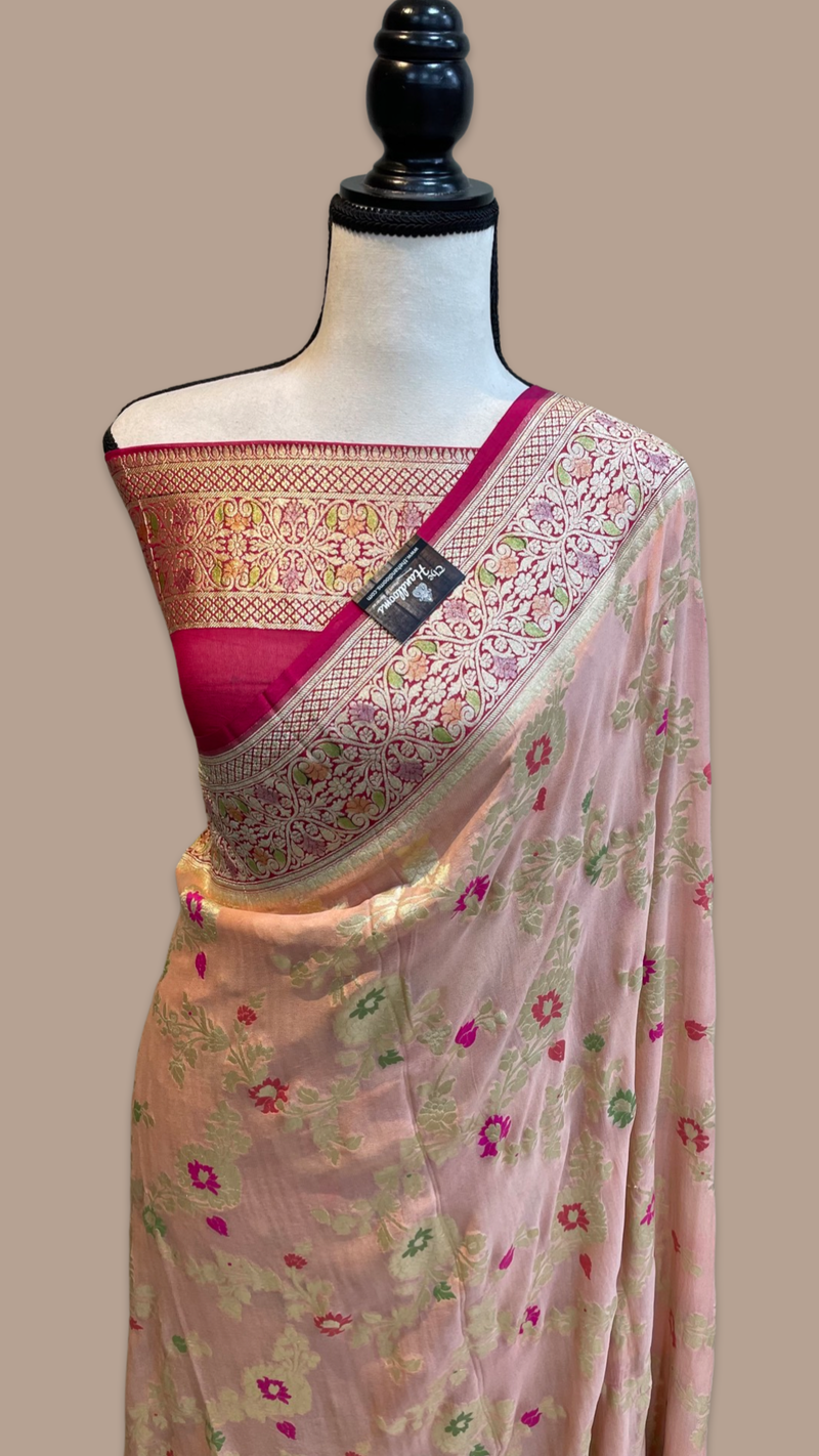 Khaddi Georgette Handloom Banarasi Saree - All over Jaal Work with meenakari - The Handlooms