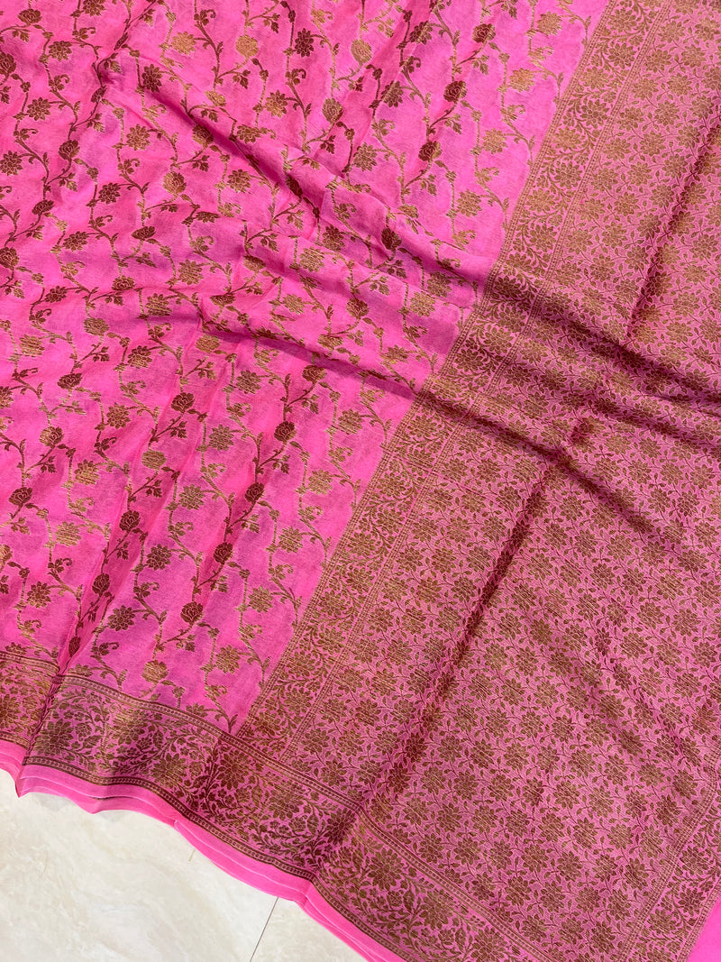 Gajri Pure Chiffon Khaddi Banarasi Saree - The Handlooms