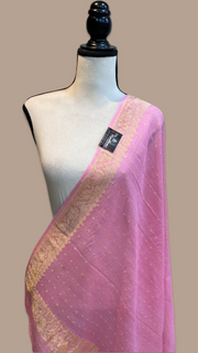 Pure Tussar Georgette Handwoven Dupatta -Gold zari - The Handlooms